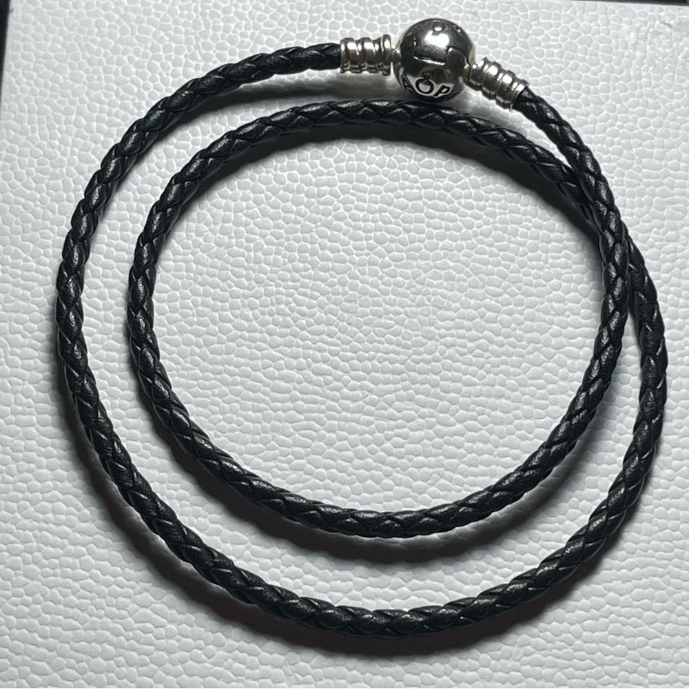 Pandora Double Wrap Black Leather Charm Bracelet